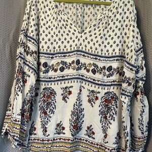 Floral Print Women's Top - White and Blue